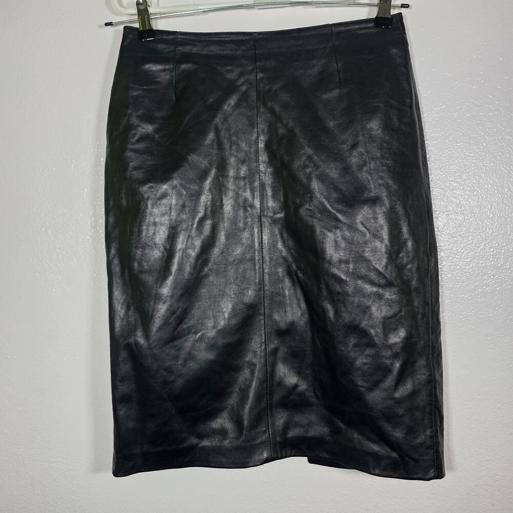 Siena Studio black genuine leather pencil skirt back slit women’s 4